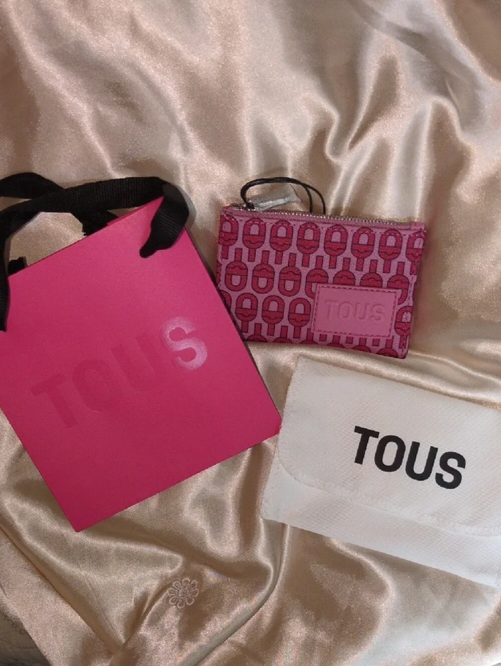 TOUS Pink Pattern Zip Card Case